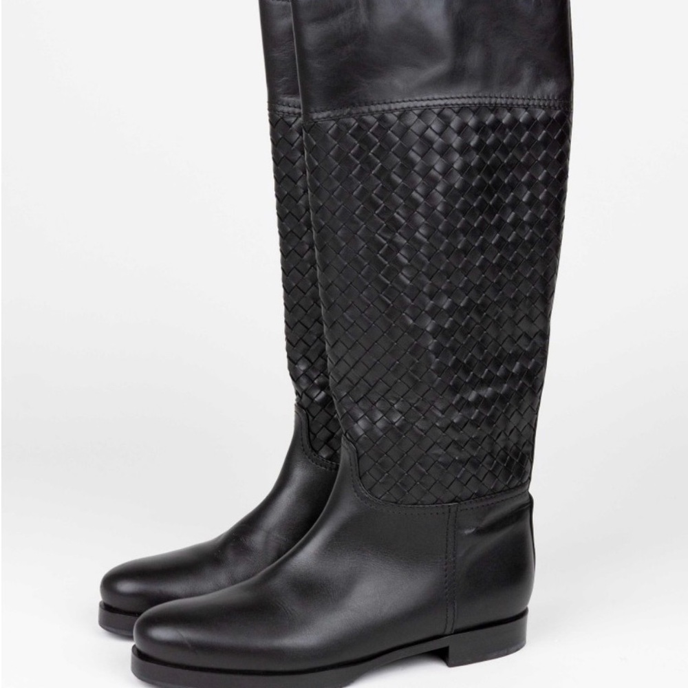 Bottega Veneta Intrecciato Weave Leather Riding Boots